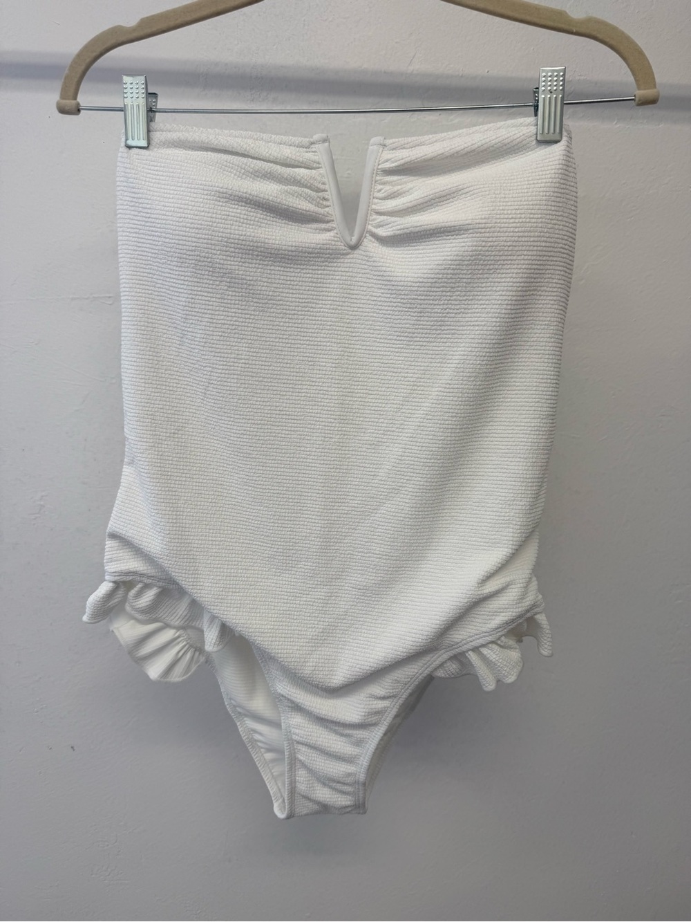 White Strapless One-Piece Swimsuit with V-Notch